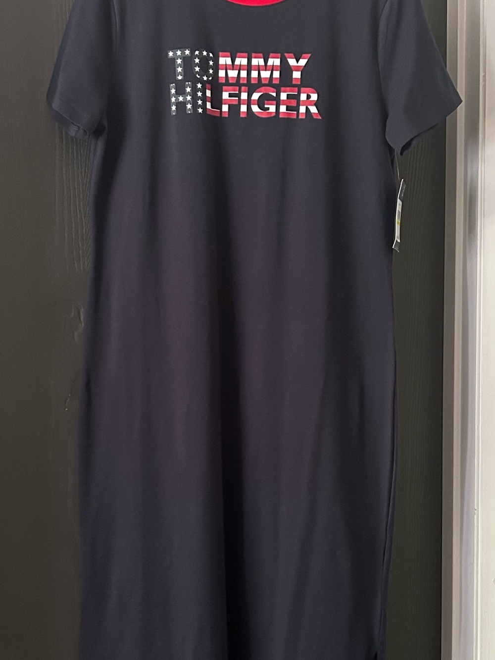 Tommy Hilfiger Black Tee with Red Trim and Flag Logo